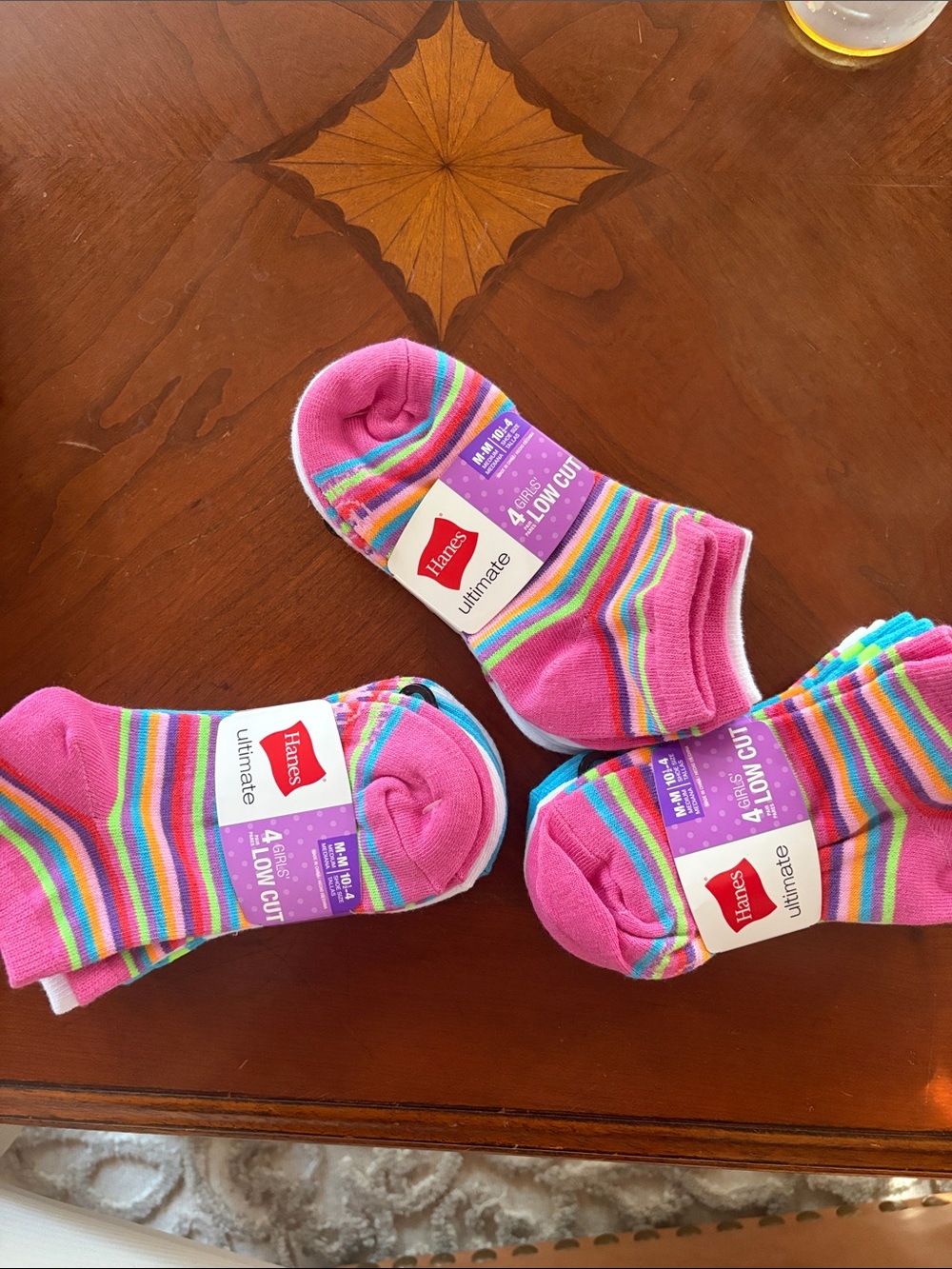 Hanes Pink Low-Cut Socks with Multicolor Stripes - Three 3 Packs bundled